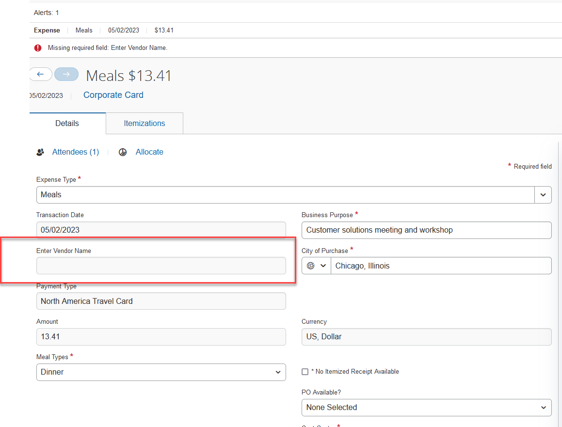 Solved: Enter Vendor Name: Not editable - SAP Concur Community