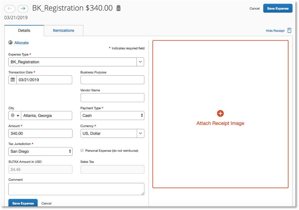 Figure 3. Use Tax for an end user in the SUTAX field