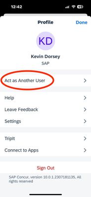 Kevin signs in and selects Act as Another User