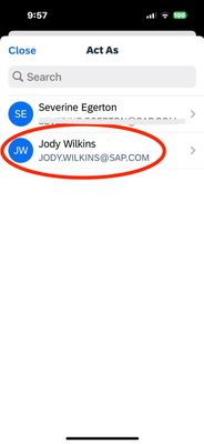 Kevin chooses Jody from the list of employees who have designated him as a Delegate in the web app