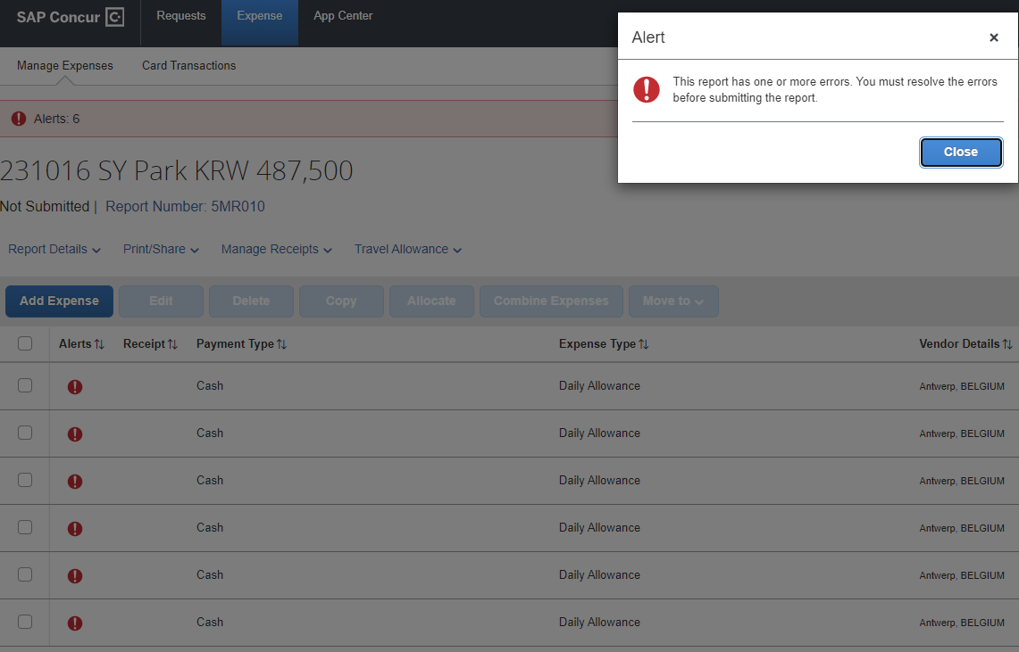 I cannot link with request for daily allowance - SAP Concur Community