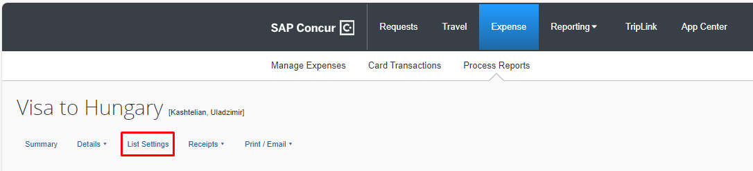 Solved: List Settings in Expense Processor screen - SAP Concur Community