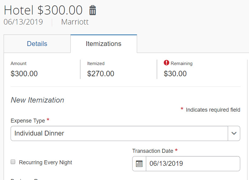 Hotel Expense Itemization - SAP Concur Community