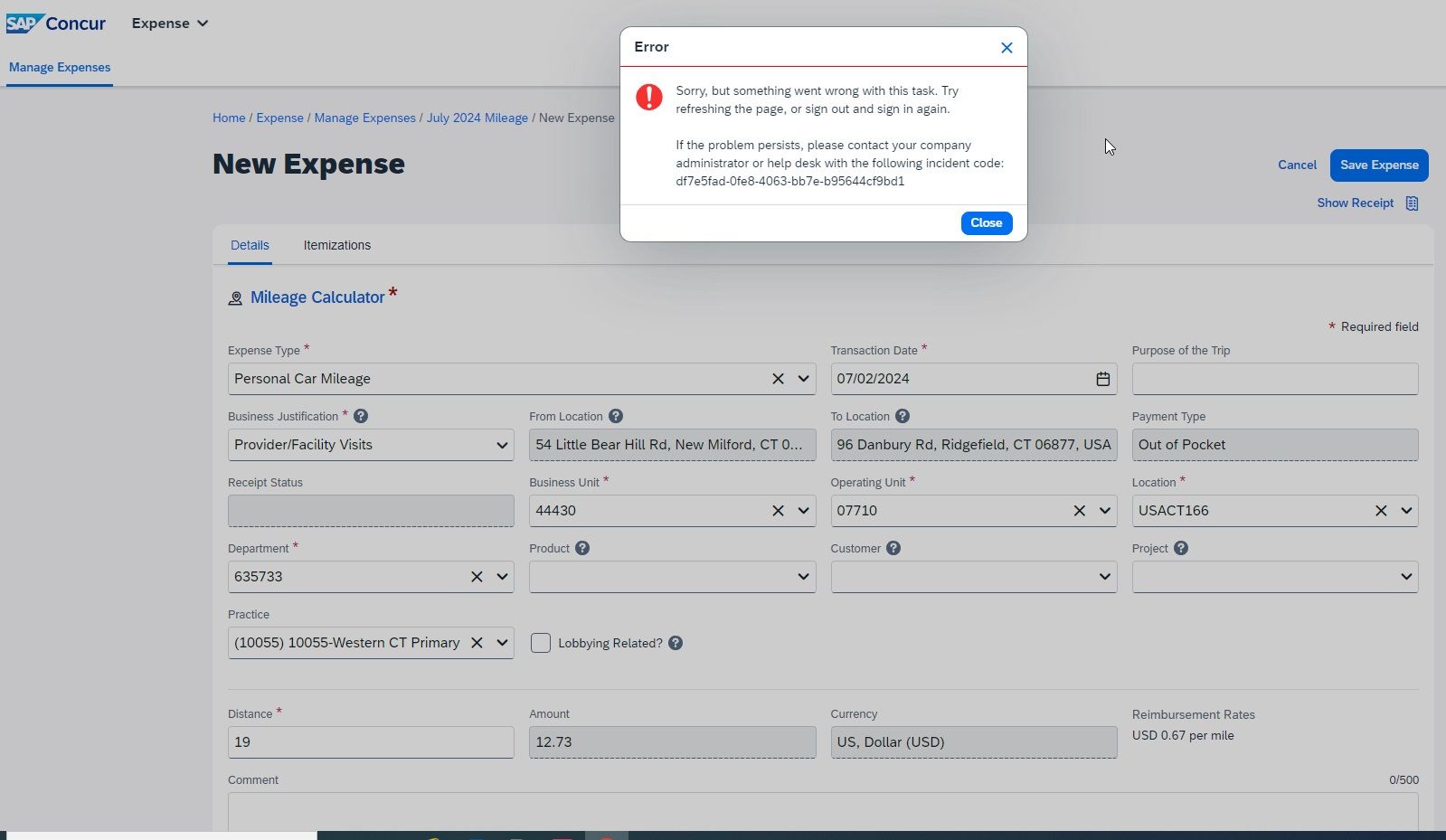 Error Code When Entering Expenses SAP Concur Community