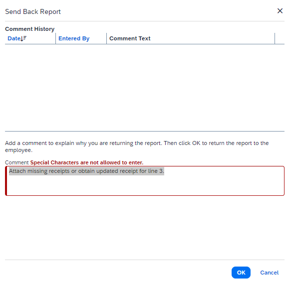 Solved: Comments - Special Character - Send Back Report - SAP Concur ...