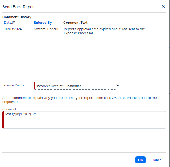 Solved: Comments - Special Character - Send Back Report - SAP Concur ...