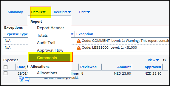 Review comments on an expense - SAP Concur Community