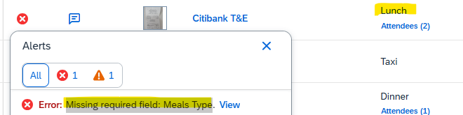 Solved: Missing required field: Meals Type - SAP Concur Community