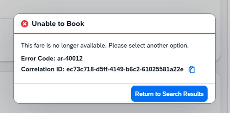 Error code ar-40012 This fare is no longer availab... - SAP Concur ...