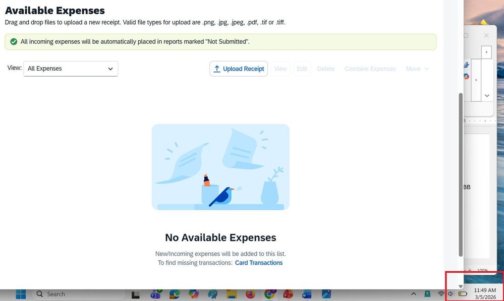 No available expenses after the "successfully processed" email.