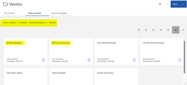 Team Content -> Analysis – Standard Reports -> Vendor