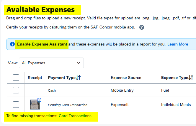 Expense Assistant   &   To find missing transactions_Card Transactions