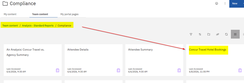 Team content > Analysis - Standard Reports > Compliance > Concur Travel Hotel Booking