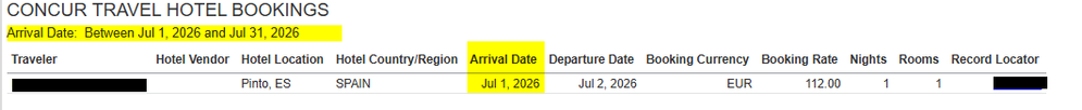 CONCUR TRAVEL HOTEL BOOKINGS - Results