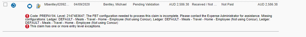 FBT Exception Error - SAP Concur Community