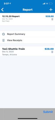 This is the view of an expense report in the Mobile app.
