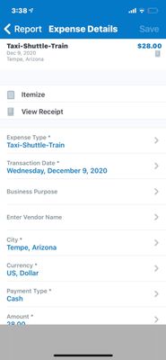 This is the view of a single expense line item in the Mobile app.