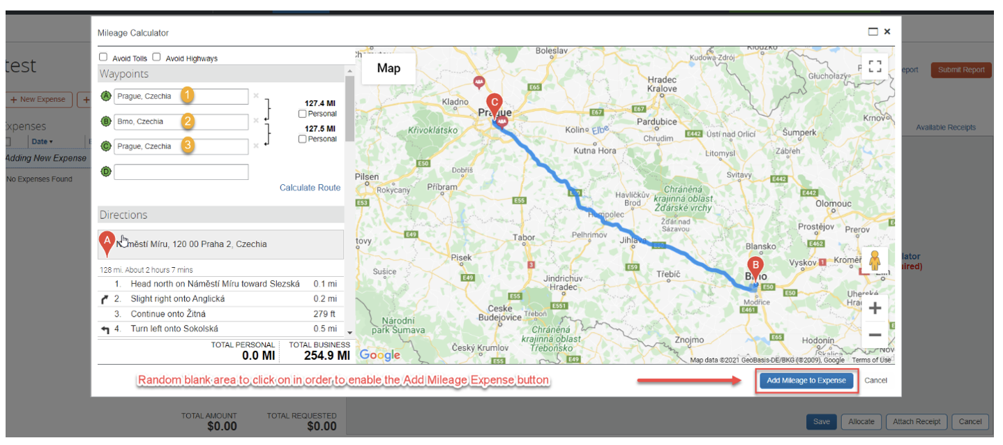 Round Trip Mileage Map How Do I Submit Or Claim Mileage In Concur Expense... - Sap Concur Community