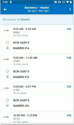 Booking Renfe on SAP Concur Mobile App