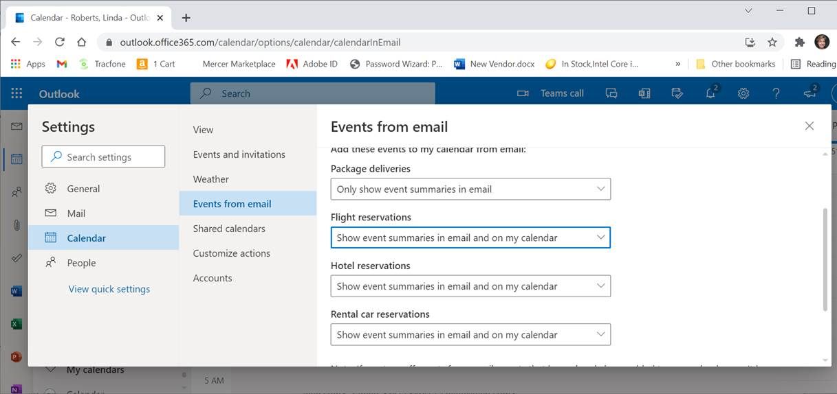 Outlook itineraries populating Calendar for Airfar... SAP Concur