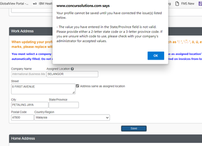 Not Able To Save My Profile Because Of State Prov Sap Concur Community
