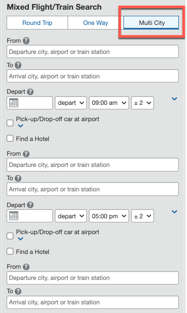 Round trip store multi city flights