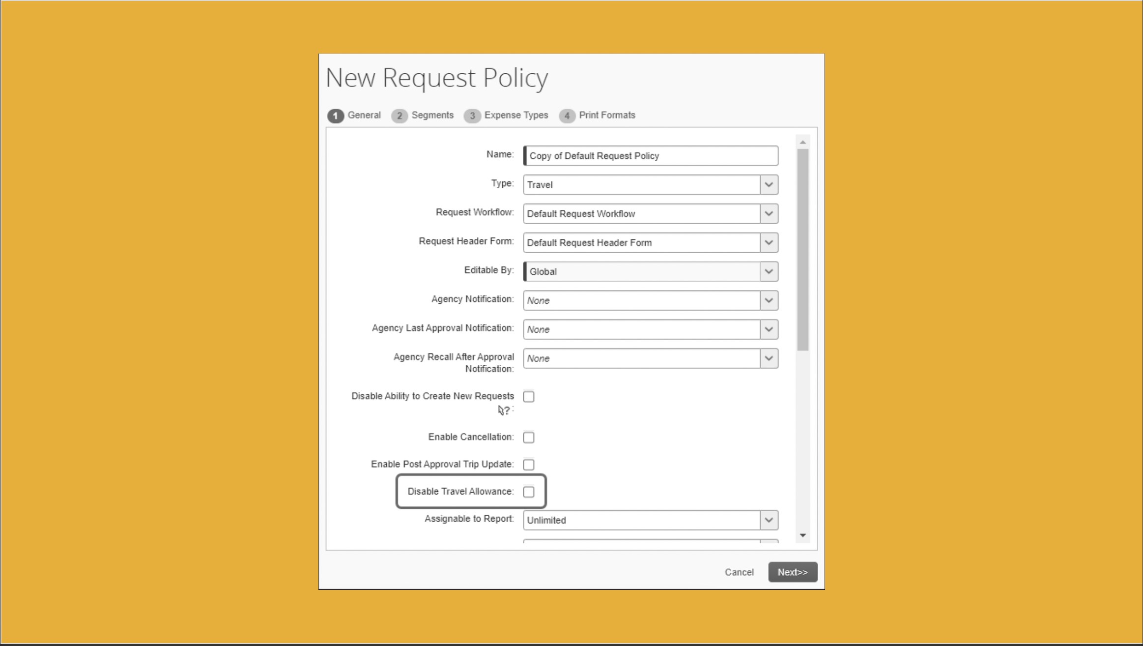 concur travel allowance checkbox