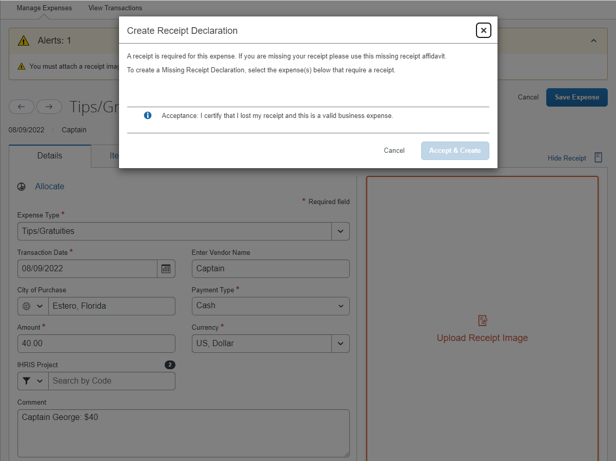 I can't make Missing Receipt Declaration - SAP Concur Community