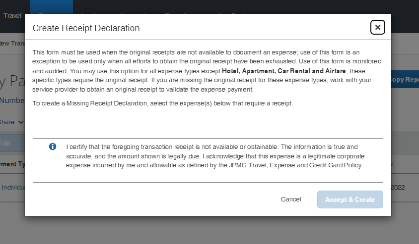 Solved: Unable to create a missing receipt declaration - SAP Concur