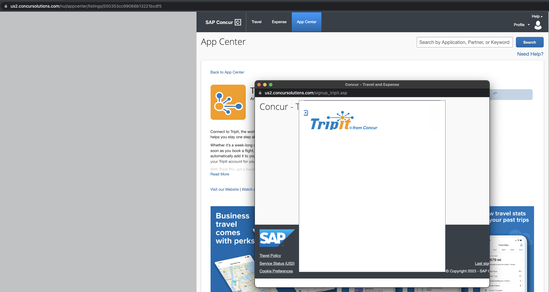 Cannot link TripIt - login screen does not load pr... - SAP Concur ...