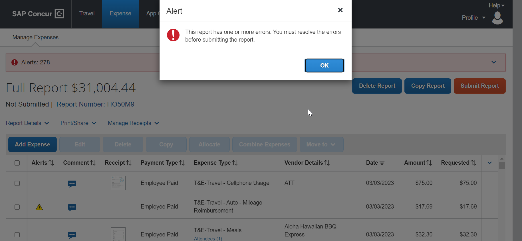 this report has one or more errors SAP Concur Community